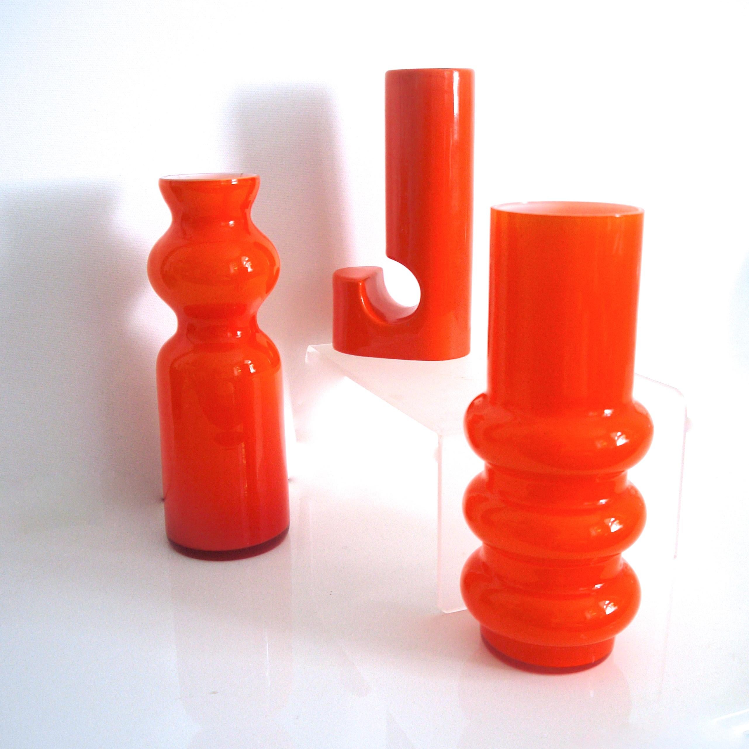 Scandinavian Modern Collection of Orange Hooped Glass Vases by Ryd, Mid-1970s For Sale 1