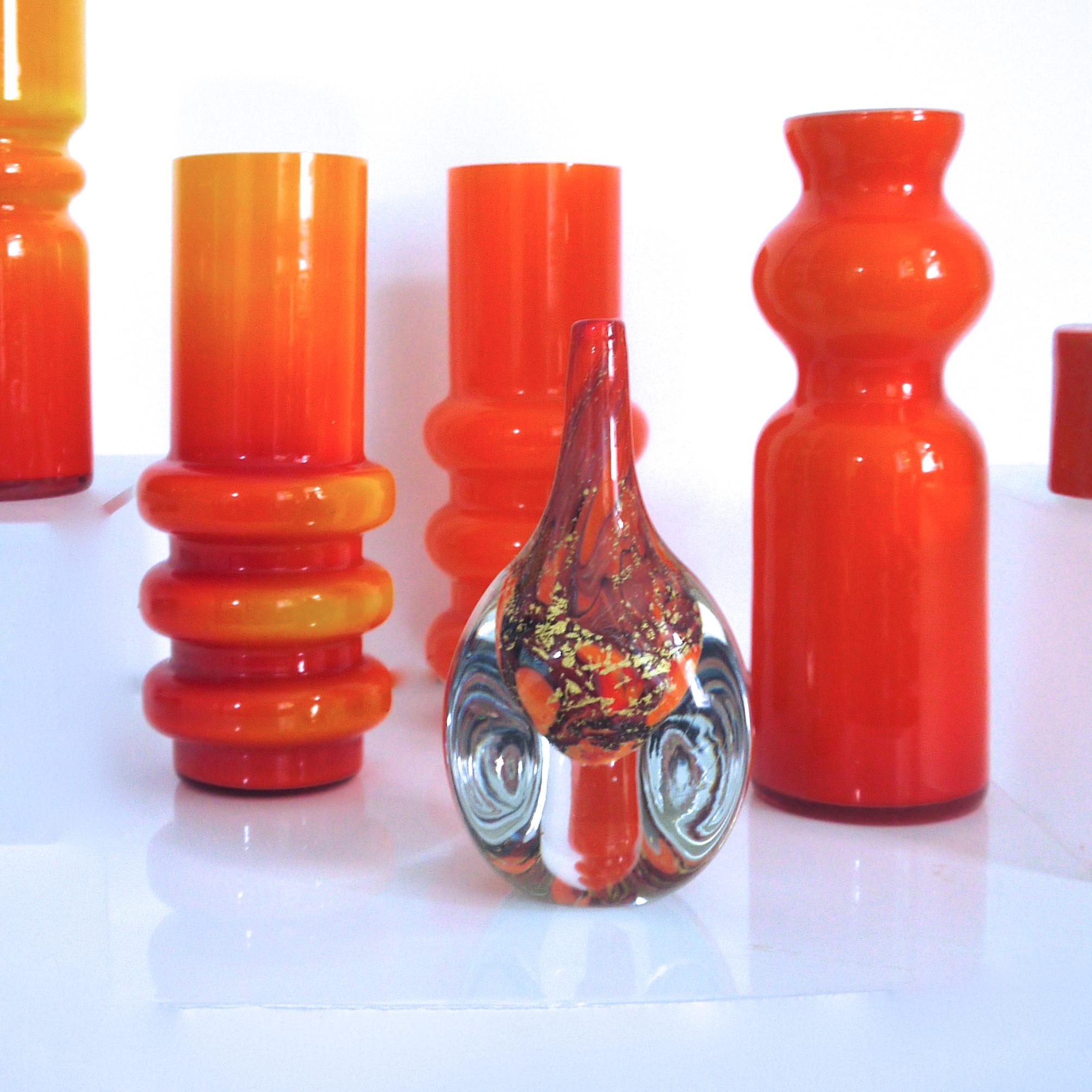 Scandinavian Modern Collection of Orange Hooped Glass Vases by Ryd, Mid-1970s For Sale 2