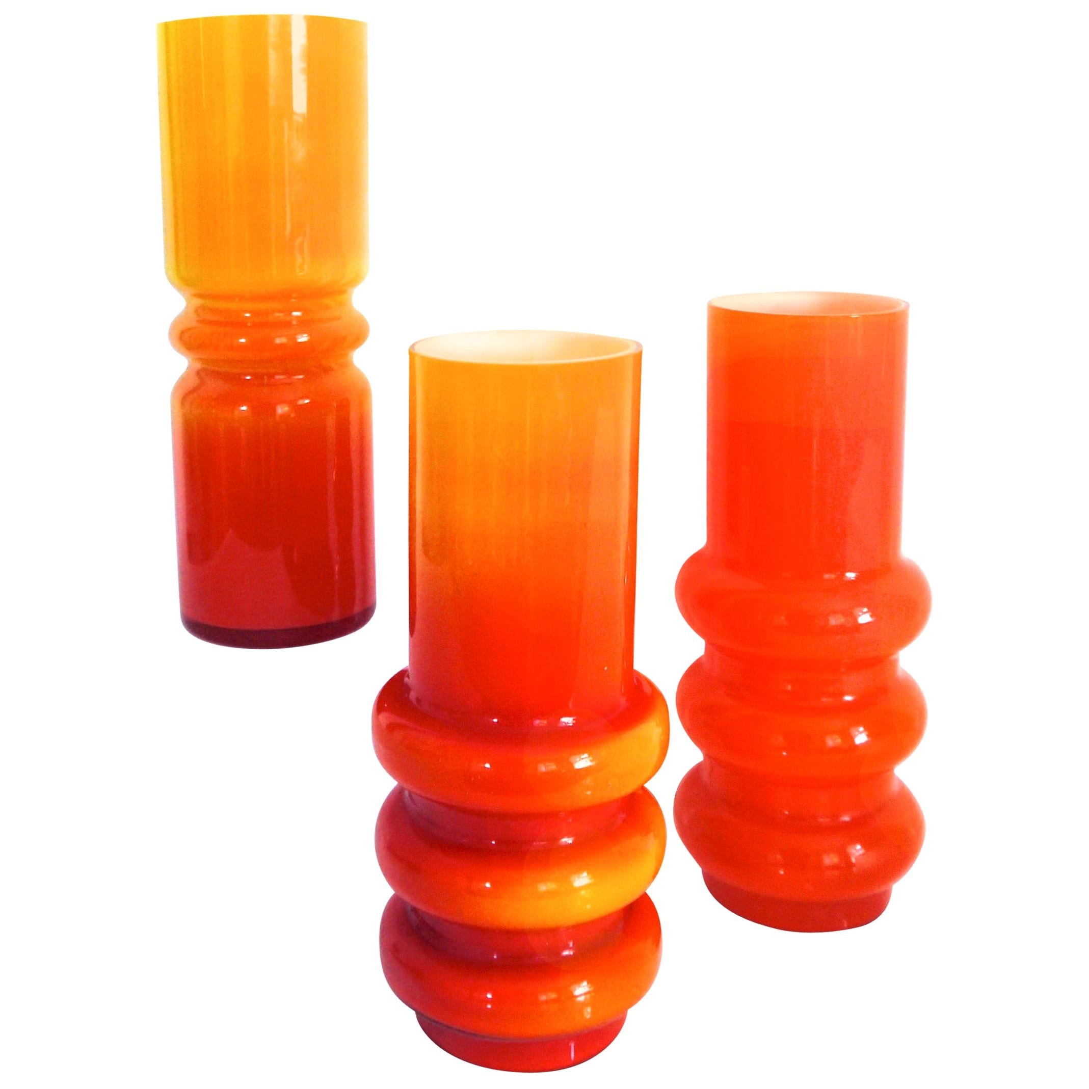 Scandinavian Modern Collection of Orange Hooped Glass Vases by Ryd, Mid-1970s For Sale