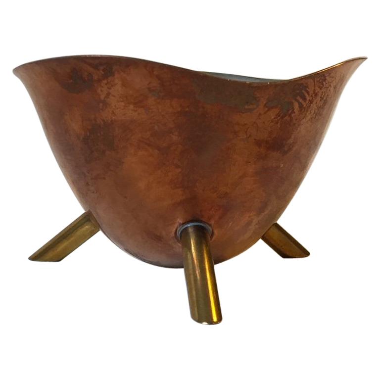 Scandinavian Modern Copper and Brass Tripod Candy Bowl, 1950s