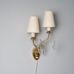 Scandinavian Modern Crystal and Brass Wall Light, Valinte Oy, 1950s
