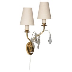 Scandinavian Modern Crystal and Brass Wall Light, Valinte Oy, 1950s