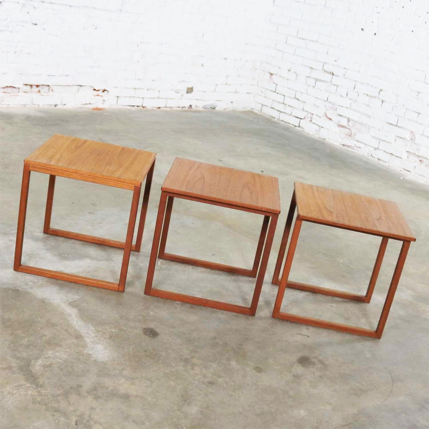 Danish Scandinavian Modern Cube of Three Teak Nesting Tables by Kai Kristiansen