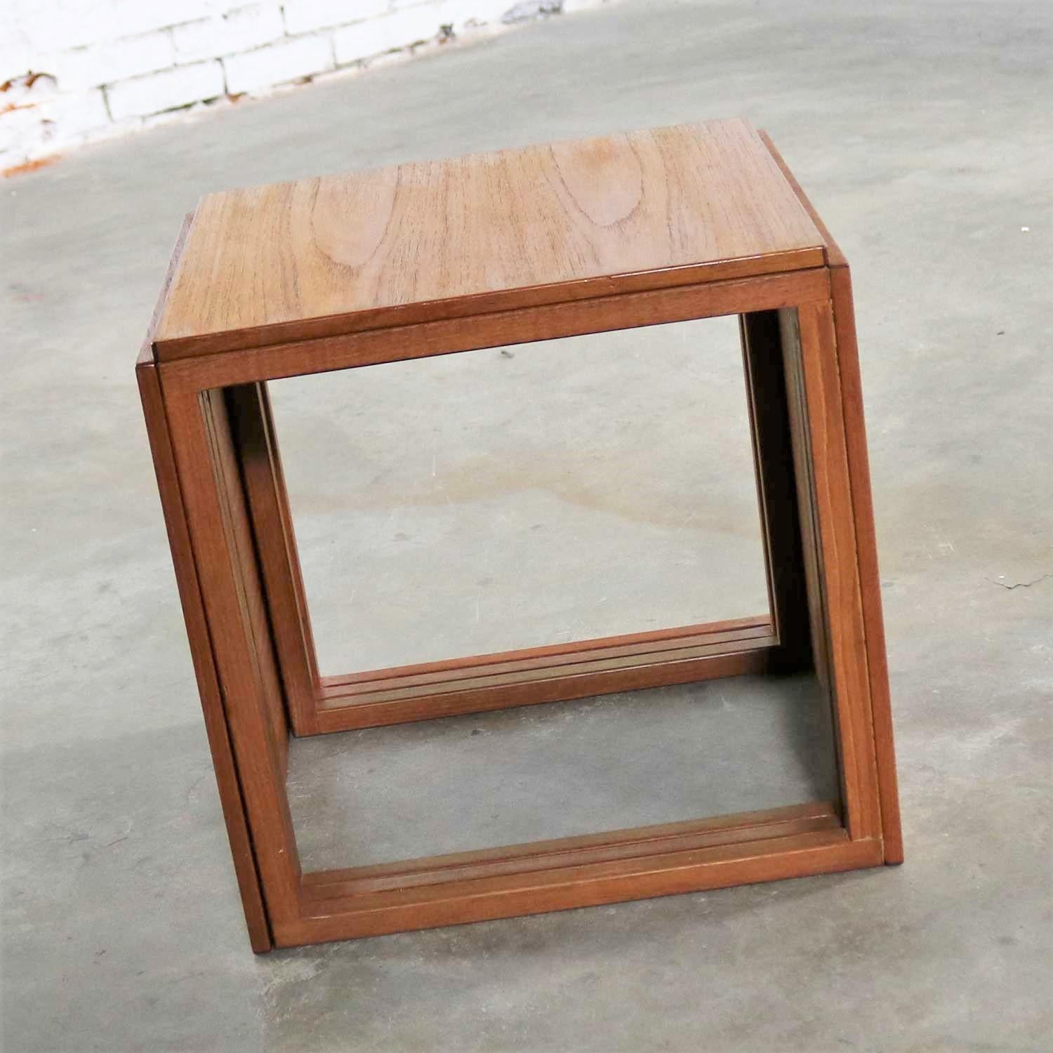 Scandinavian Modern Cube of Three Teak Nesting Tables by Kai Kristiansen In Good Condition In Topeka, KS