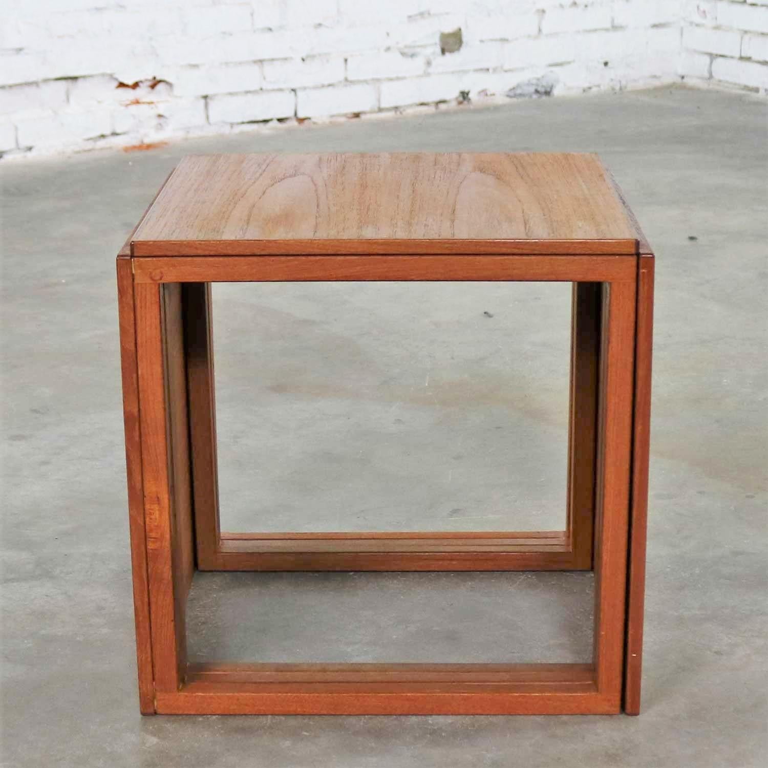 Scandinavian Modern Cube of Three Teak Nesting Tables by Kai Kristiansen 1