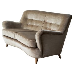 Scandinavian Modern Curved 2-seater 'Banana' Sofa in Velvet 1960s
