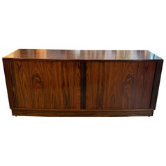 Scandinavian Modern Curved Front Rosewood Tambour Credenza