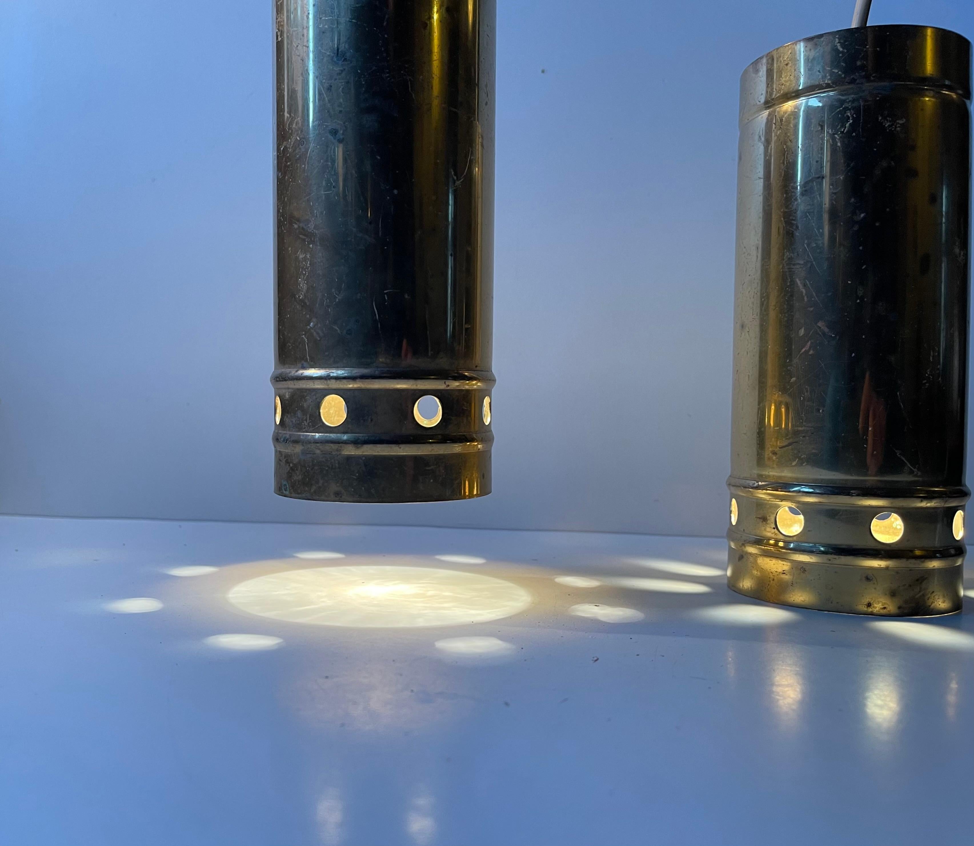 Danese Lampade a sospensione cilindriche in ottone The Modern Scandinavian, anni '70 in vendita