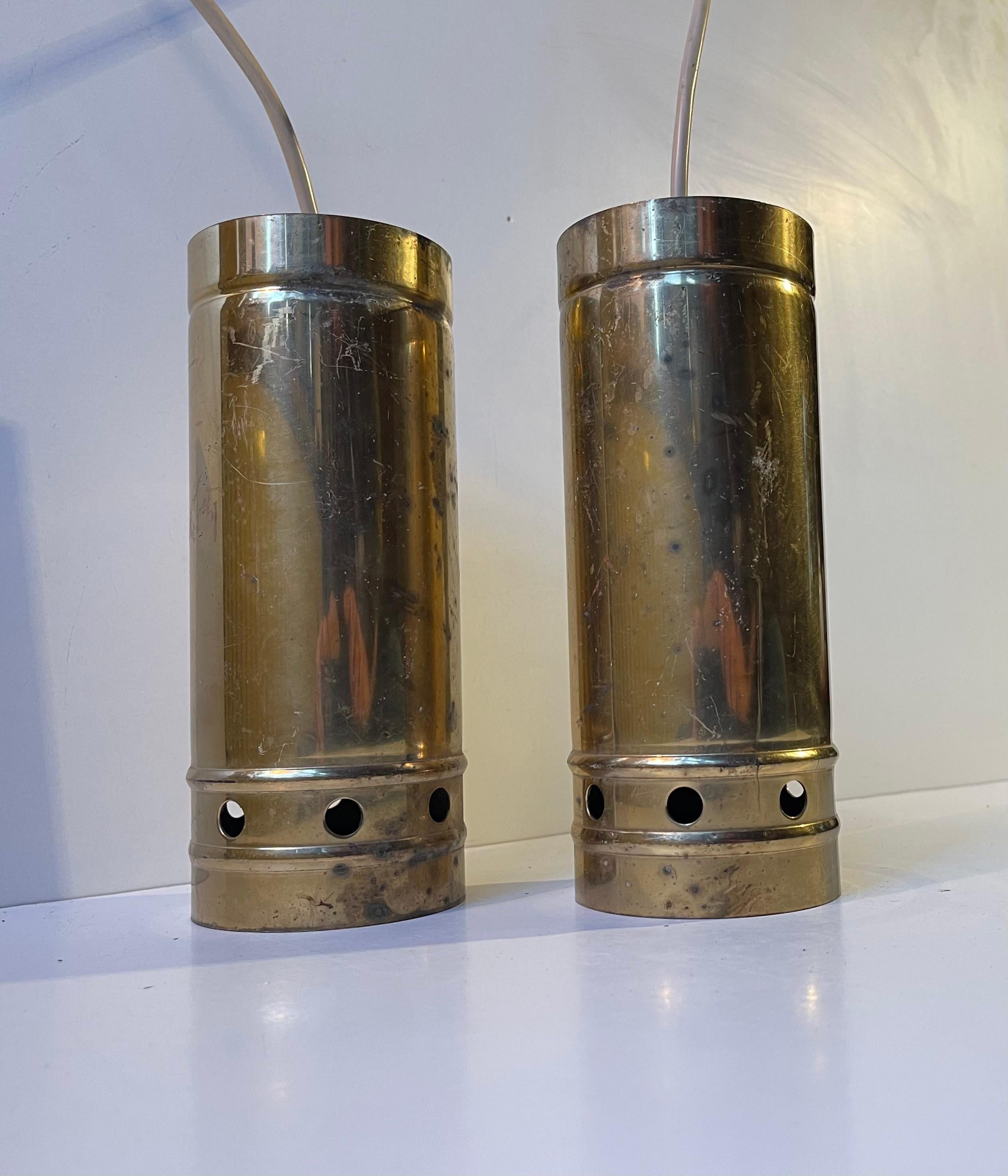 Lampade a sospensione cilindriche in ottone The Modern Scandinavian, anni '70 in vendita 2