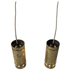 Scandinavian Modern Cylindrical Brass Pendant Lamps, 1970s