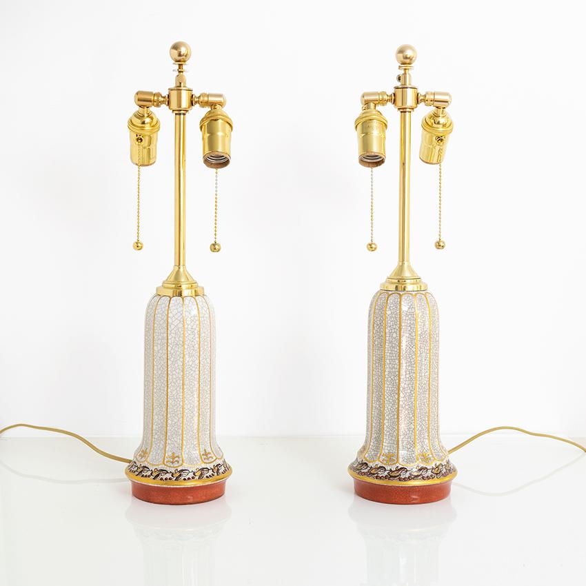 Glazed Scandinavian Modern Dahl-Jensen, Danish Art Deco Porcelain Lamps