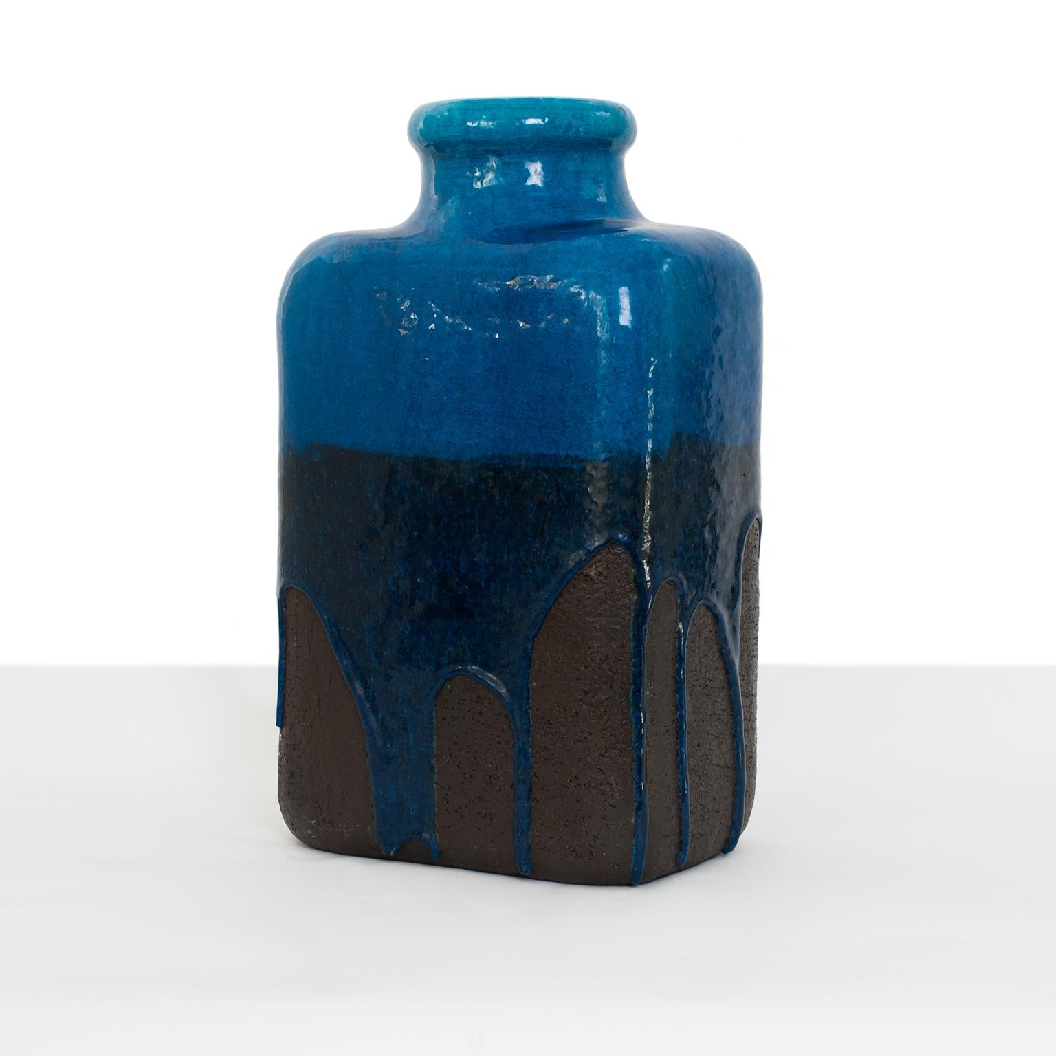 Glazed Scandinavian Modern Danish Ceramic Vase with Partial Drip Glaze