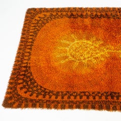 Scandinavian Modern Danish Orange and Yellow Wool Rya Rug