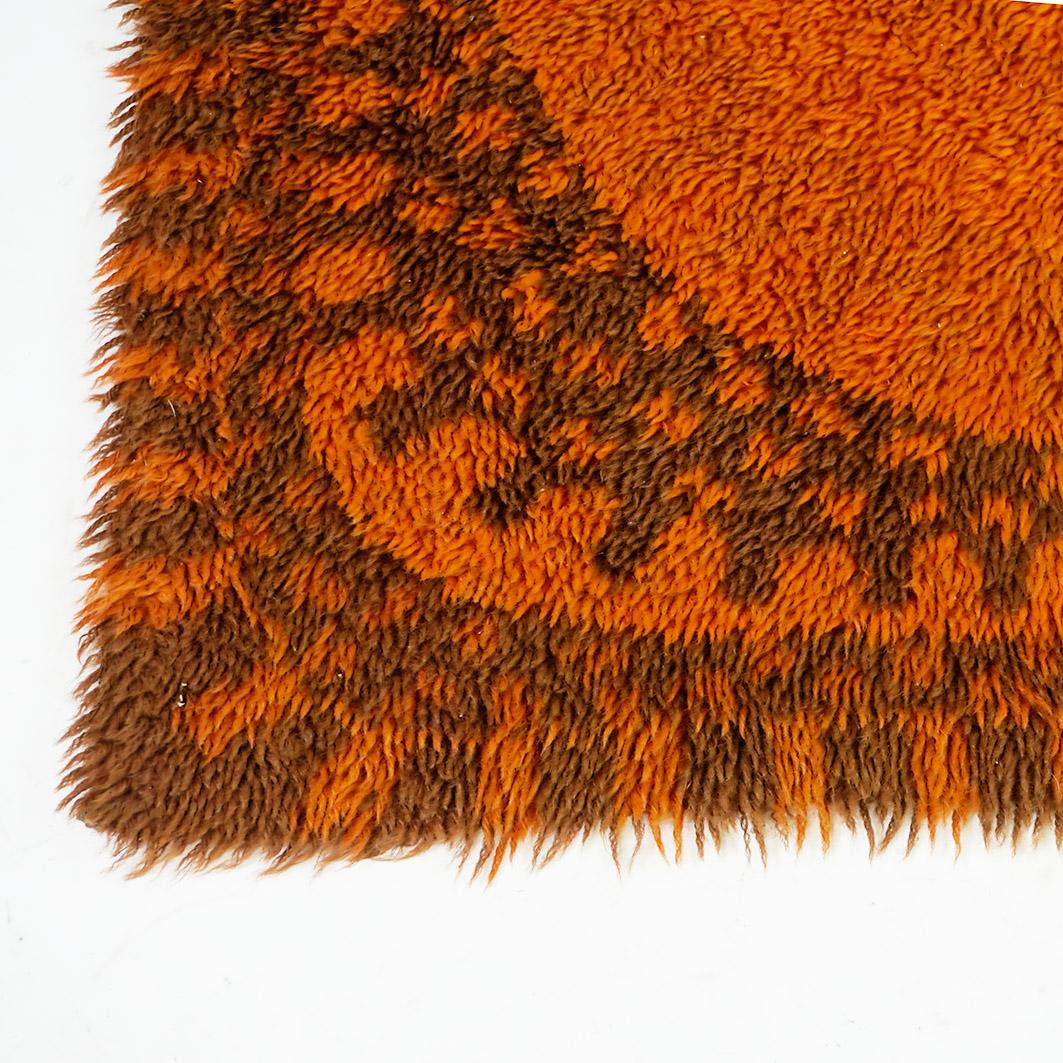 Mid-20th Century Scandinavian Modern Danish Orange and Yellow Wool Rya Rug For Sale