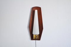 Scandinavian Modern Danish Wall Light in Teak, Brass and Opaline Glass, 1960s