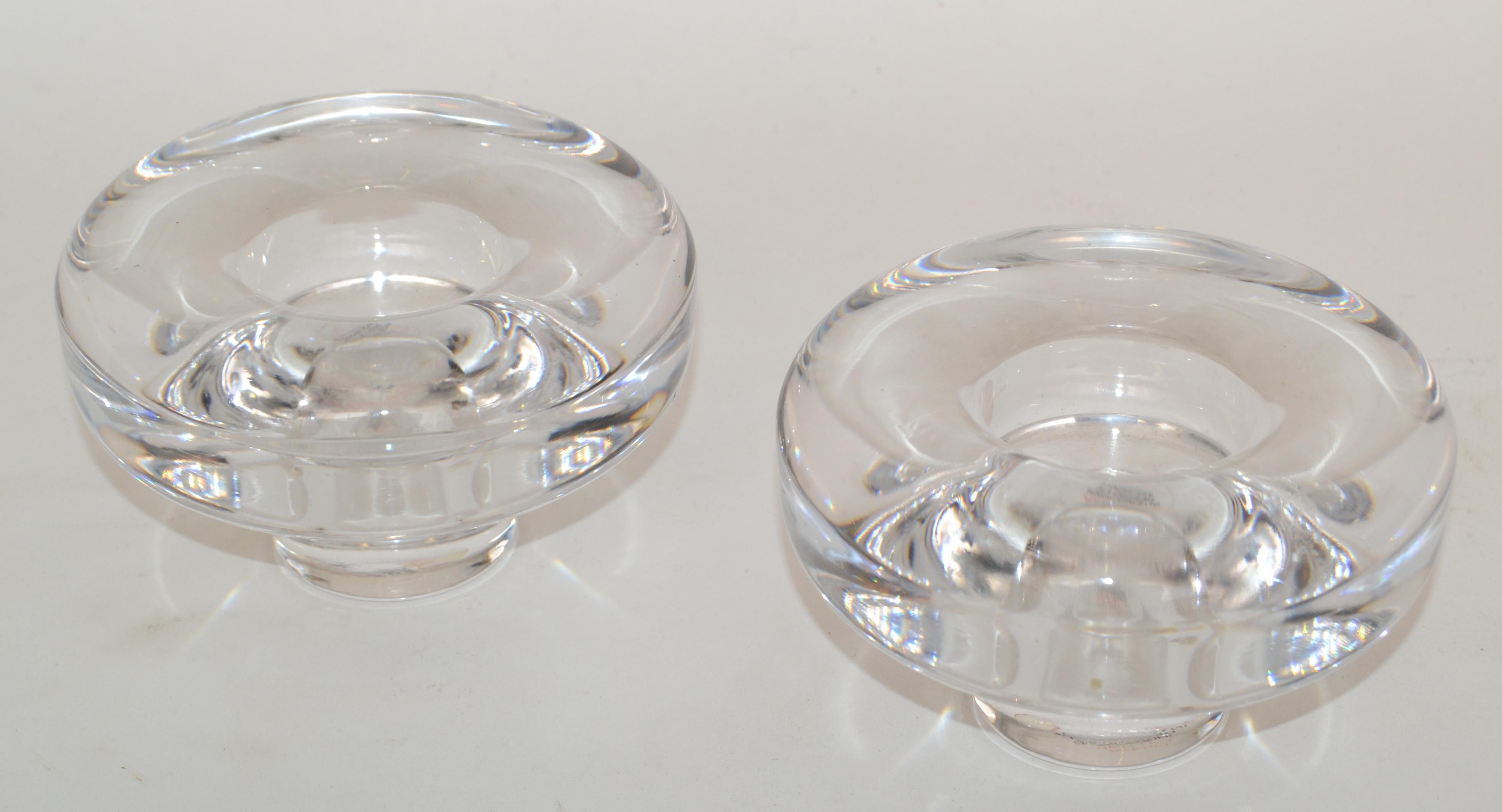 Scandinavian Modern Dansk International Pair of Lead Crystal Glass Candle Holder For Sale 3