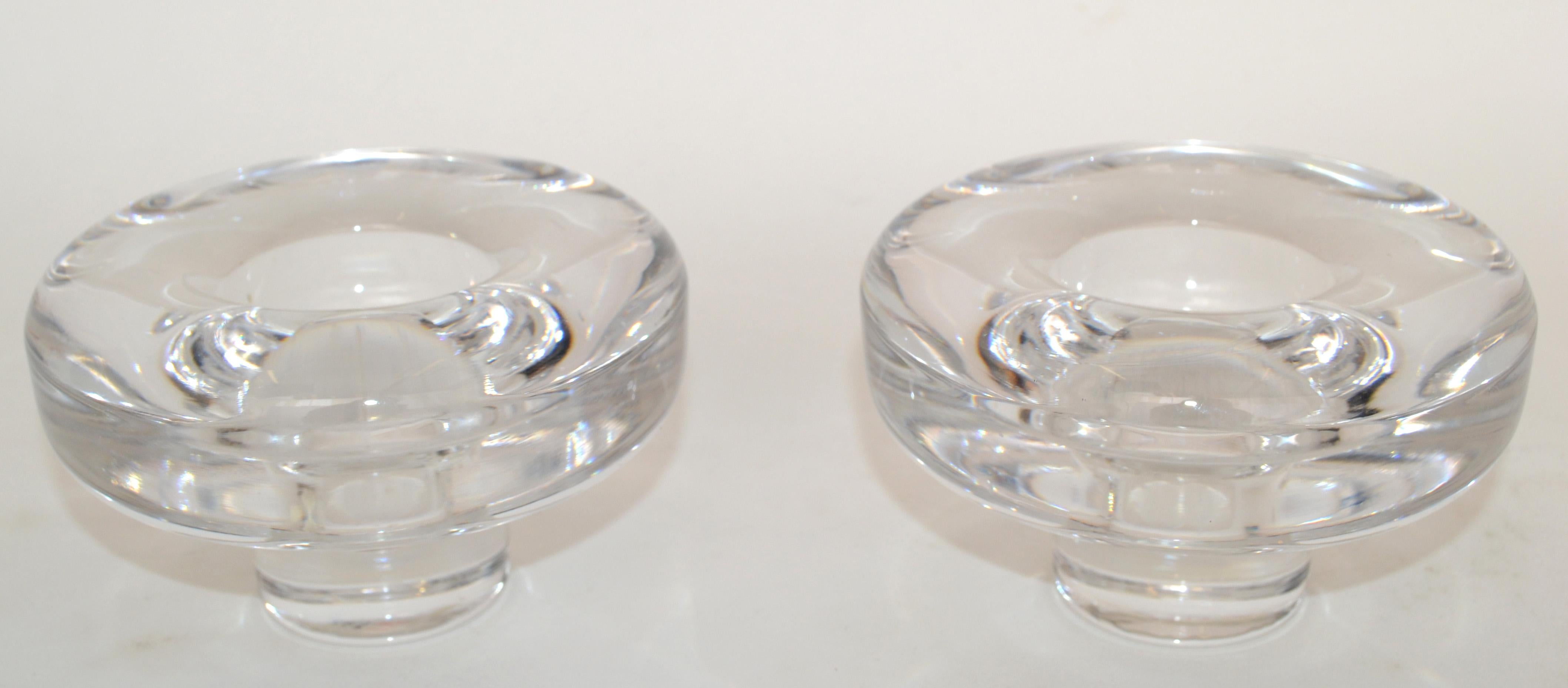Japanese Scandinavian Modern Dansk International Pair of Lead Crystal Glass Candle Holder For Sale
