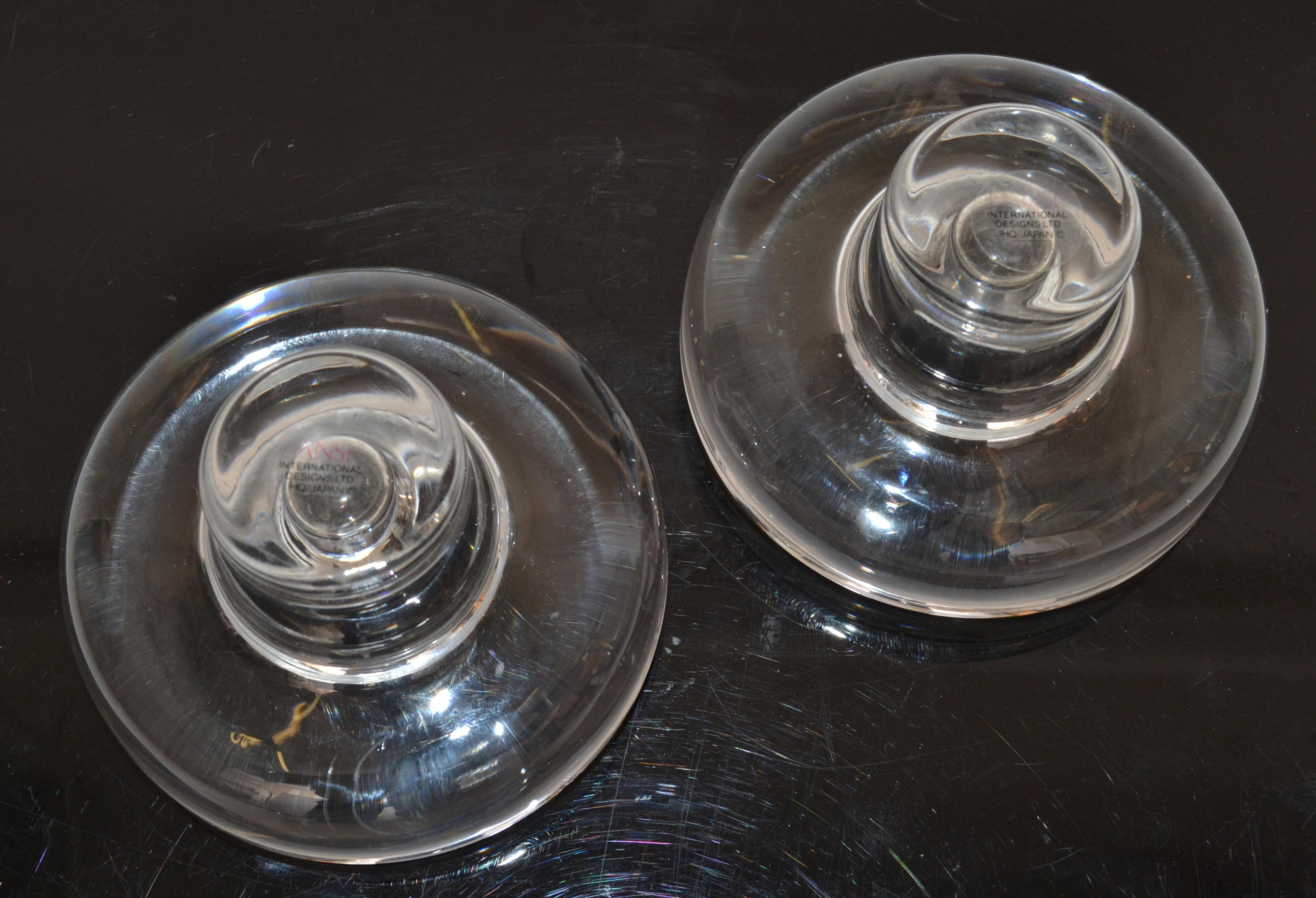 Scandinavian Modern Dansk International Pair of Lead Crystal Glass Candle Holder In Good Condition For Sale In Miami, FL