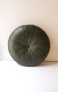 Scandinavian Modern Dark Green Round Leather Pillow, circa 1970s Sweden