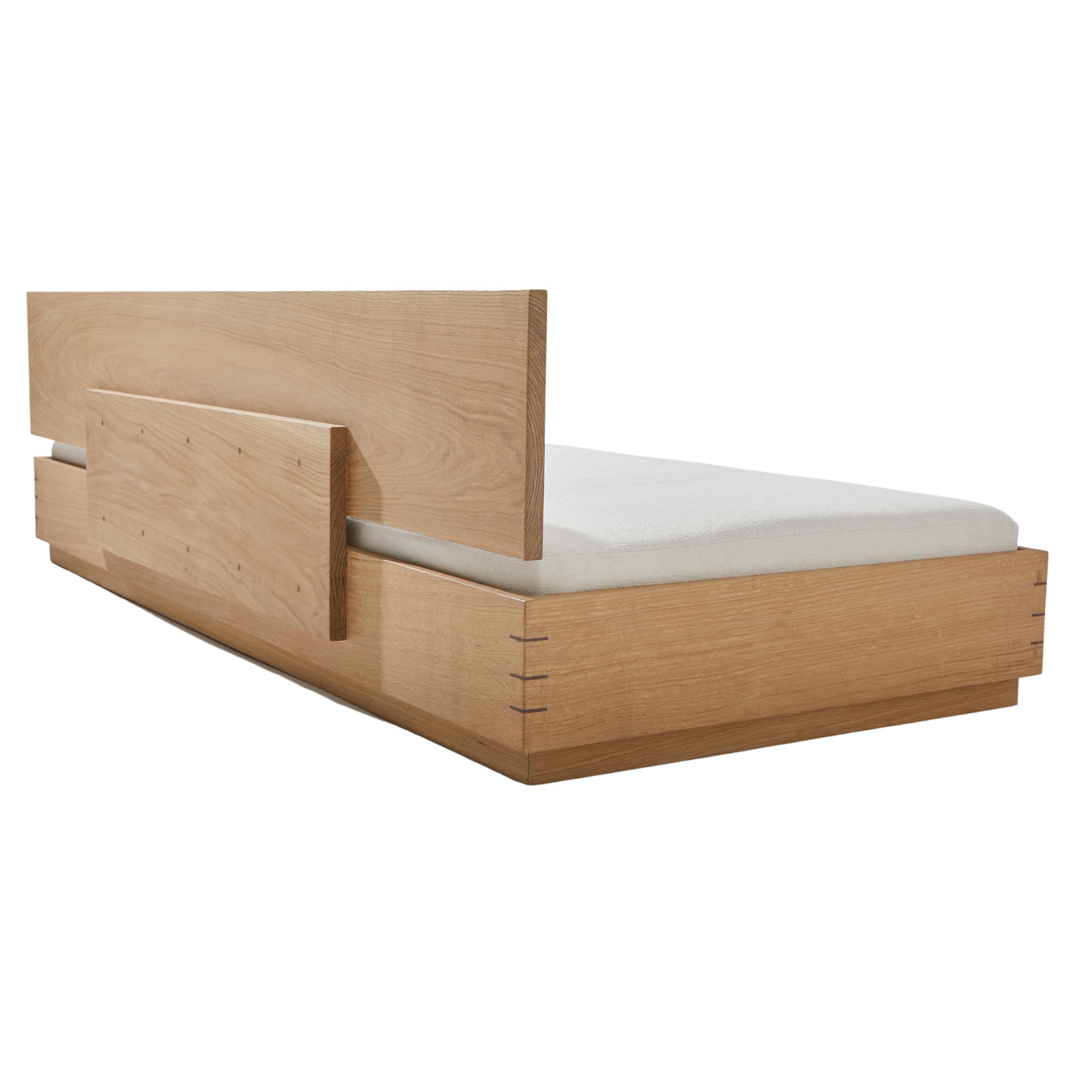 Scandinavian Modern Day Bed with Back Rest Hand Cut Mitered Splines Solid Wood For Sale