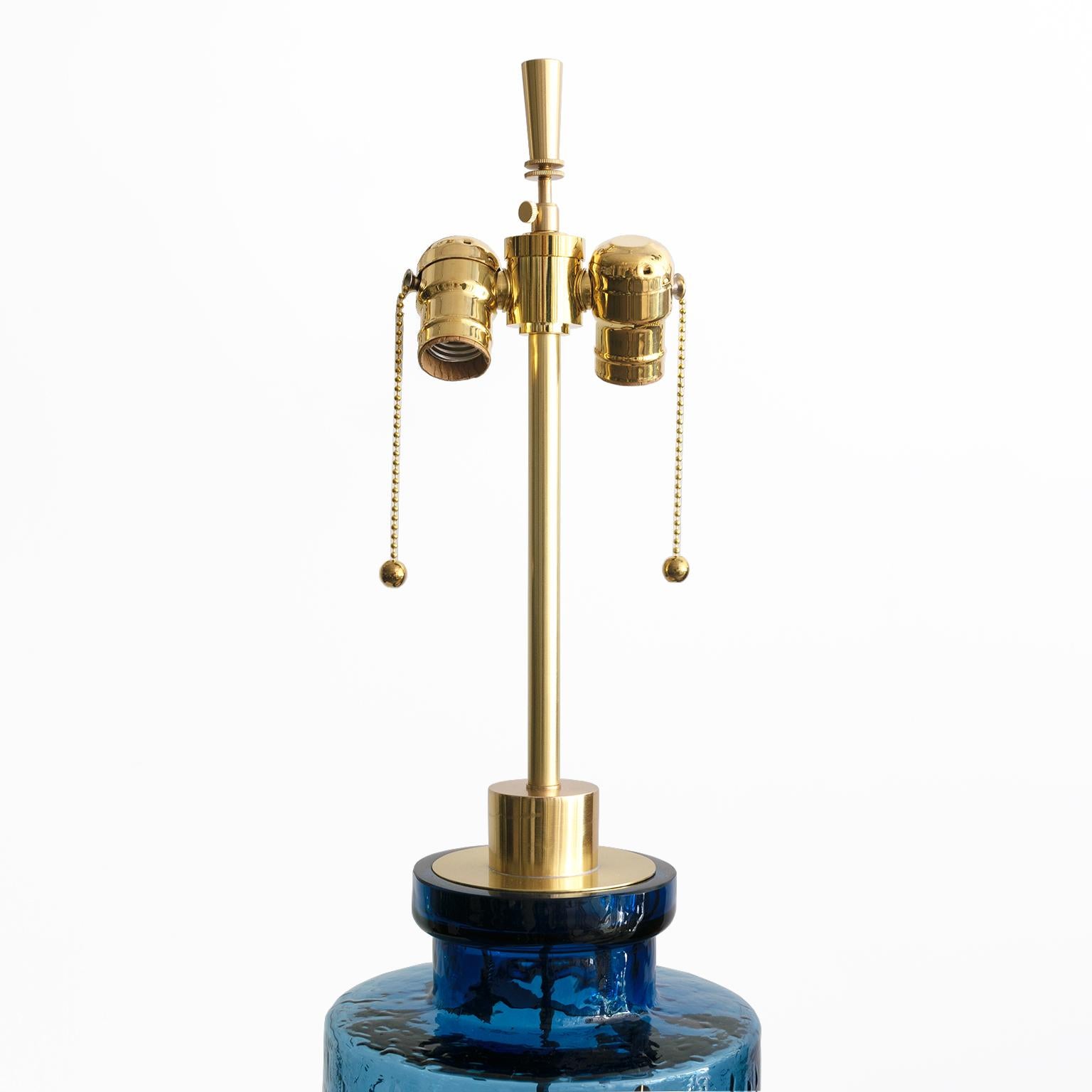 20th Century Scandinavian Modern Deep Blue Glass Lamp by Pukeberg Glasbruk, Sweden, 1960's For Sale