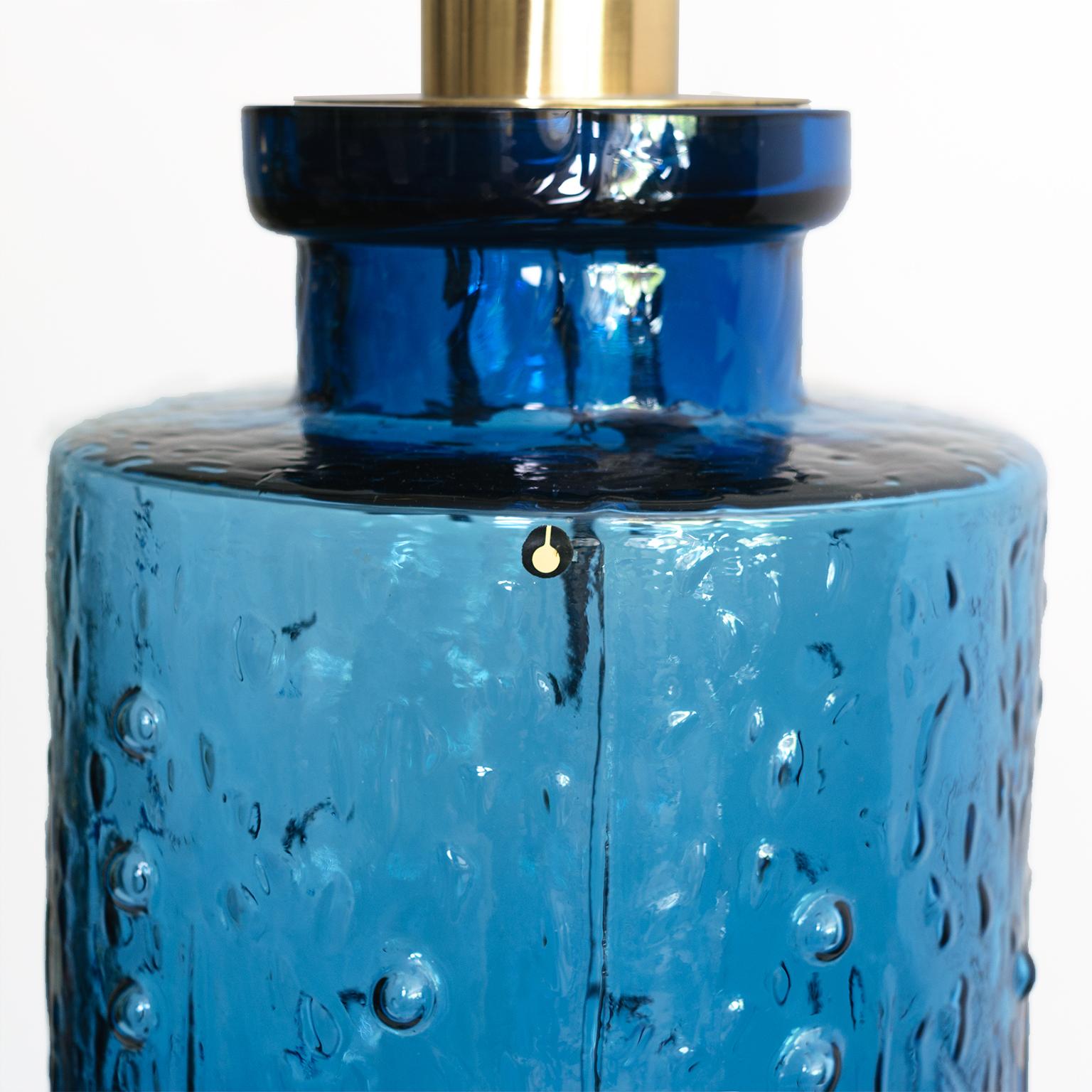 Scandinavian Modern Deep Blue Glass Lamp by Pukeberg Glasbruk, Sweden, 1960's For Sale 1