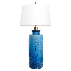 Scandinavian Modern Deep Blue Glass Lamp by Pukeberg Glasbruk, Sweden, 1960's