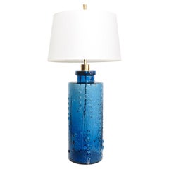 Retro Scandinavian Modern Deep Blue Glass Lamp by Pukeberg Glasbruk, Sweden, 1960's