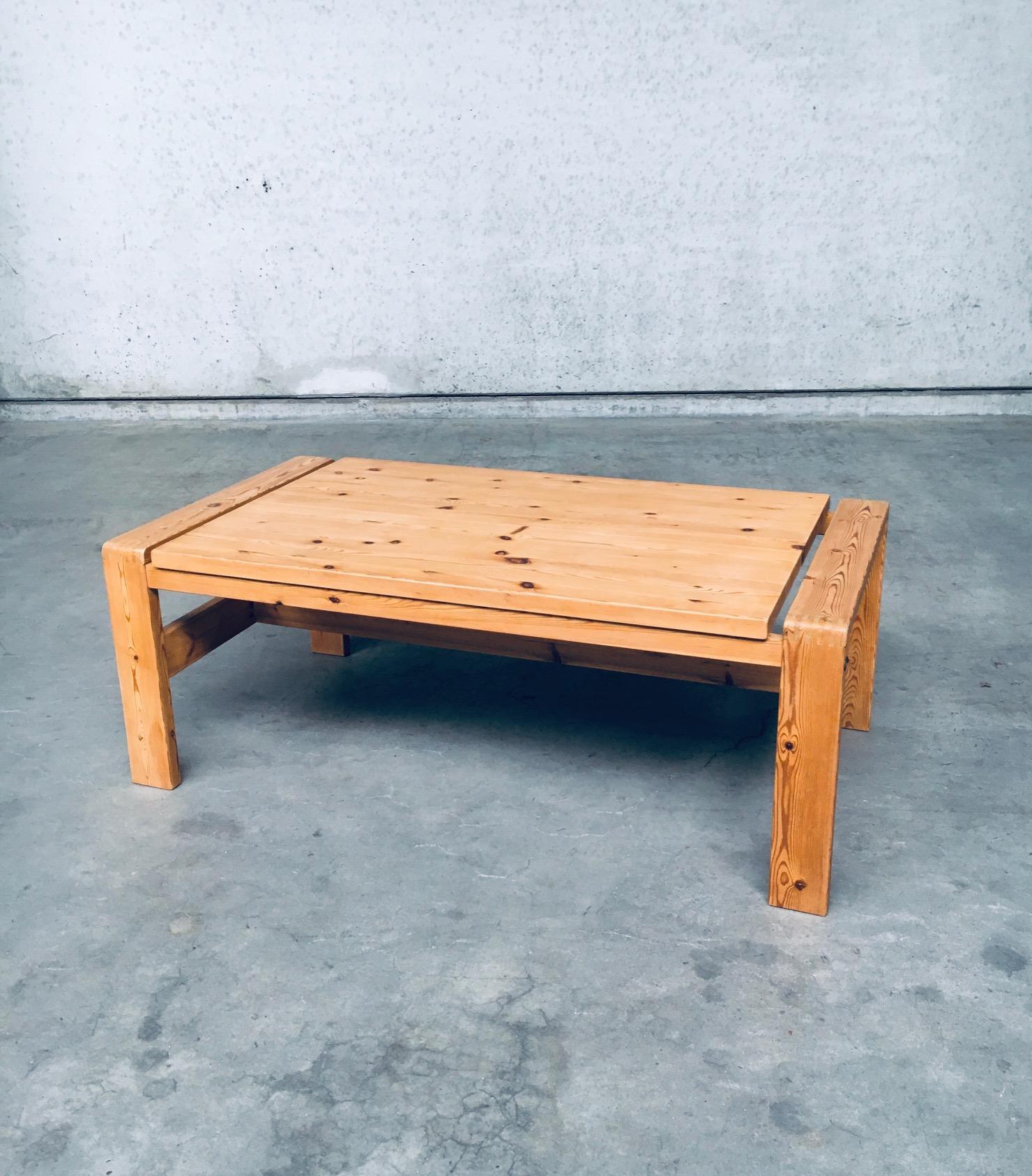 Vintage Scandinavian Danish Modern Design pine coffee table, made in Denmark, in the 1970's period. Solid pine wood constructed coffee table. Marked, Made in Denmark. In the style of Sven Larsson. This has been sanded and varnished. There's some