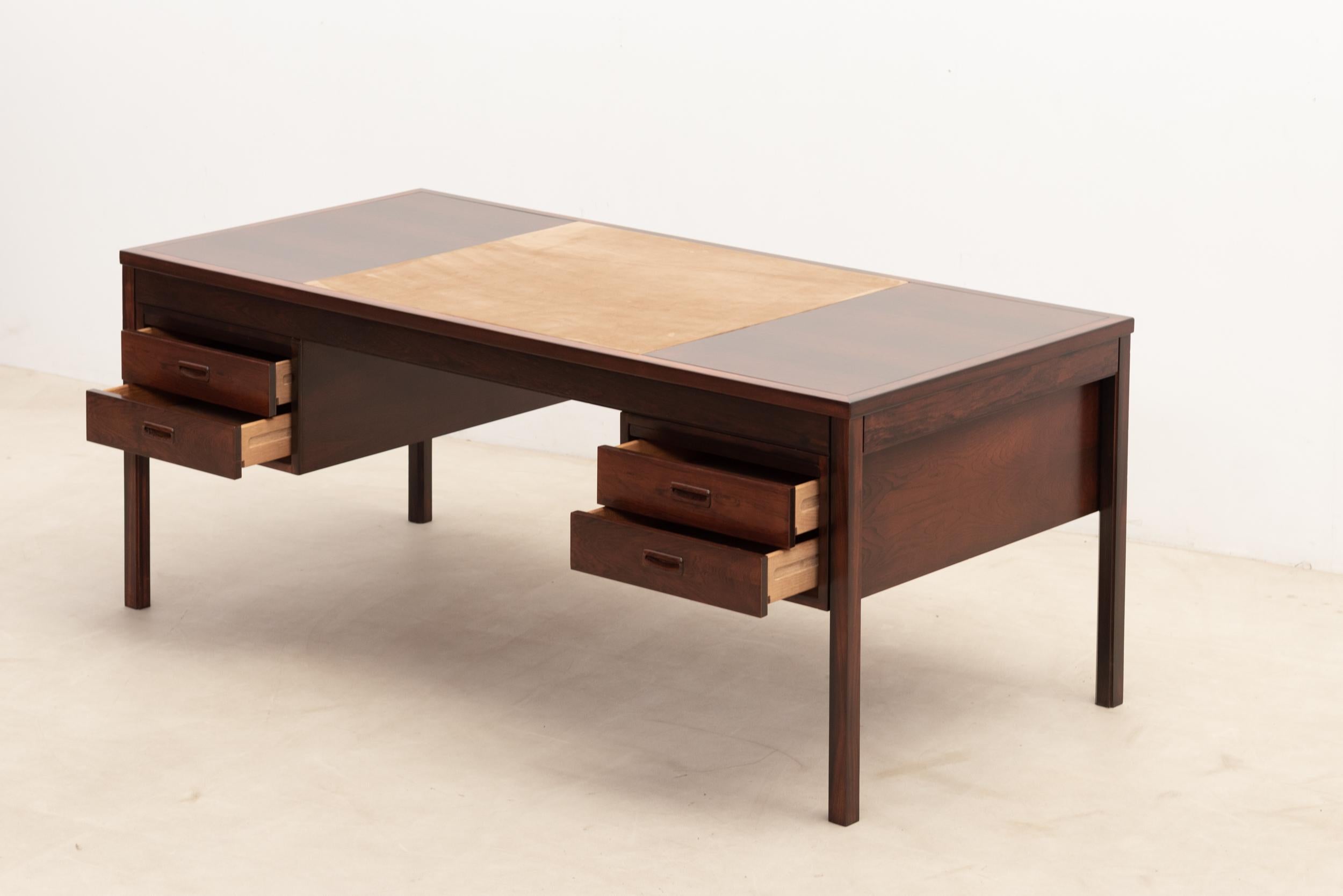 Leather Scandinavian modern desk, 1960s For Sale