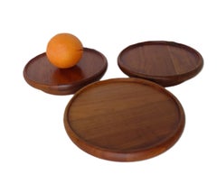 Juego de 3 Lazy Susan giratorias de madera de teca Digsmed escandinavo moderno Dinamarca Años 60