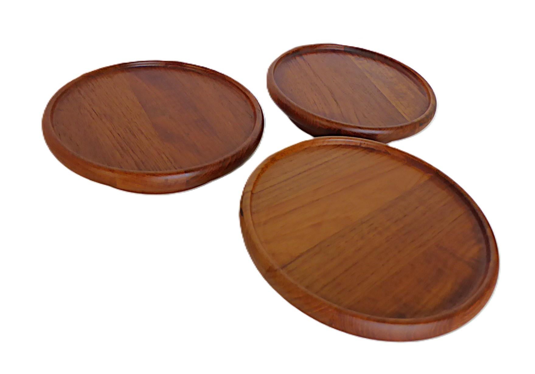 Mid-Century Modern Scandinavian Modern Digsmed Teak Set 3 Rotating Lazy Susans Denmark 1960s For Sale