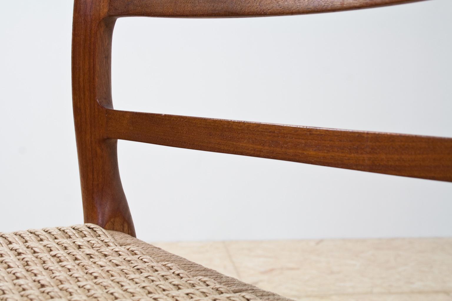 Oiled Scandinavian Modern Dining Chair in Teak and Paper Cord by Niels Moller, 1954 For Sale