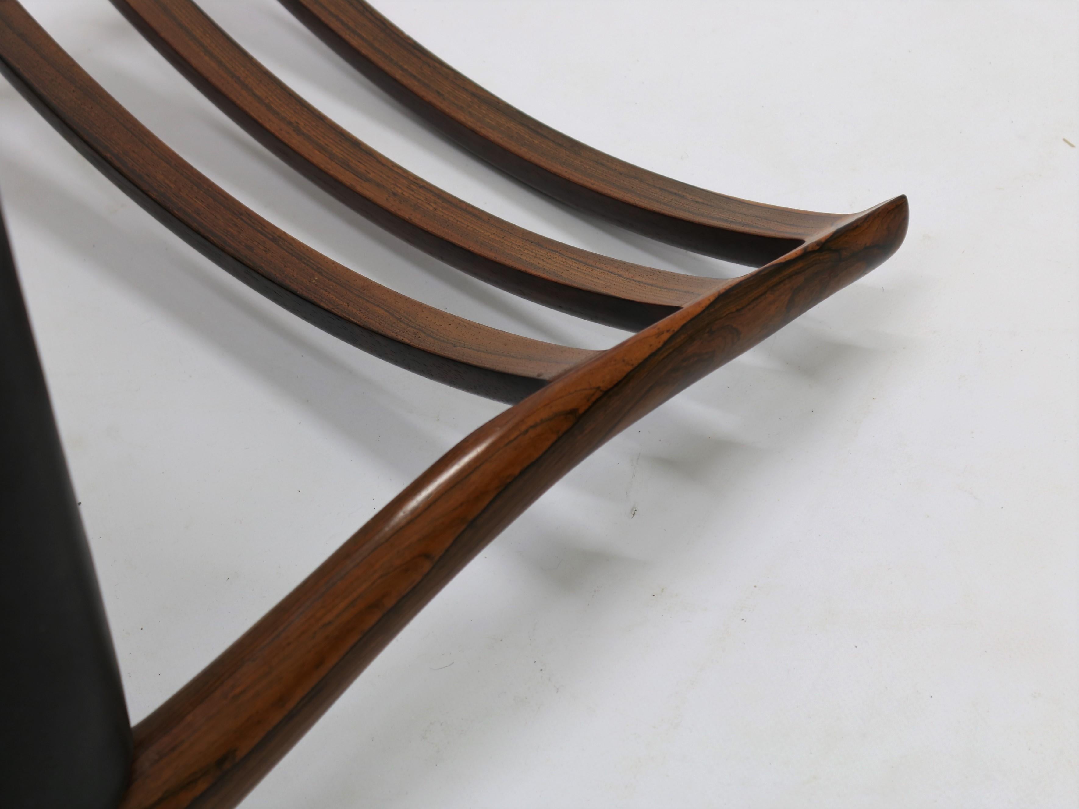 N.O. Moller, 10 Dining Chairs in Rosewood and Black Leather, Scandinavian Modern 4