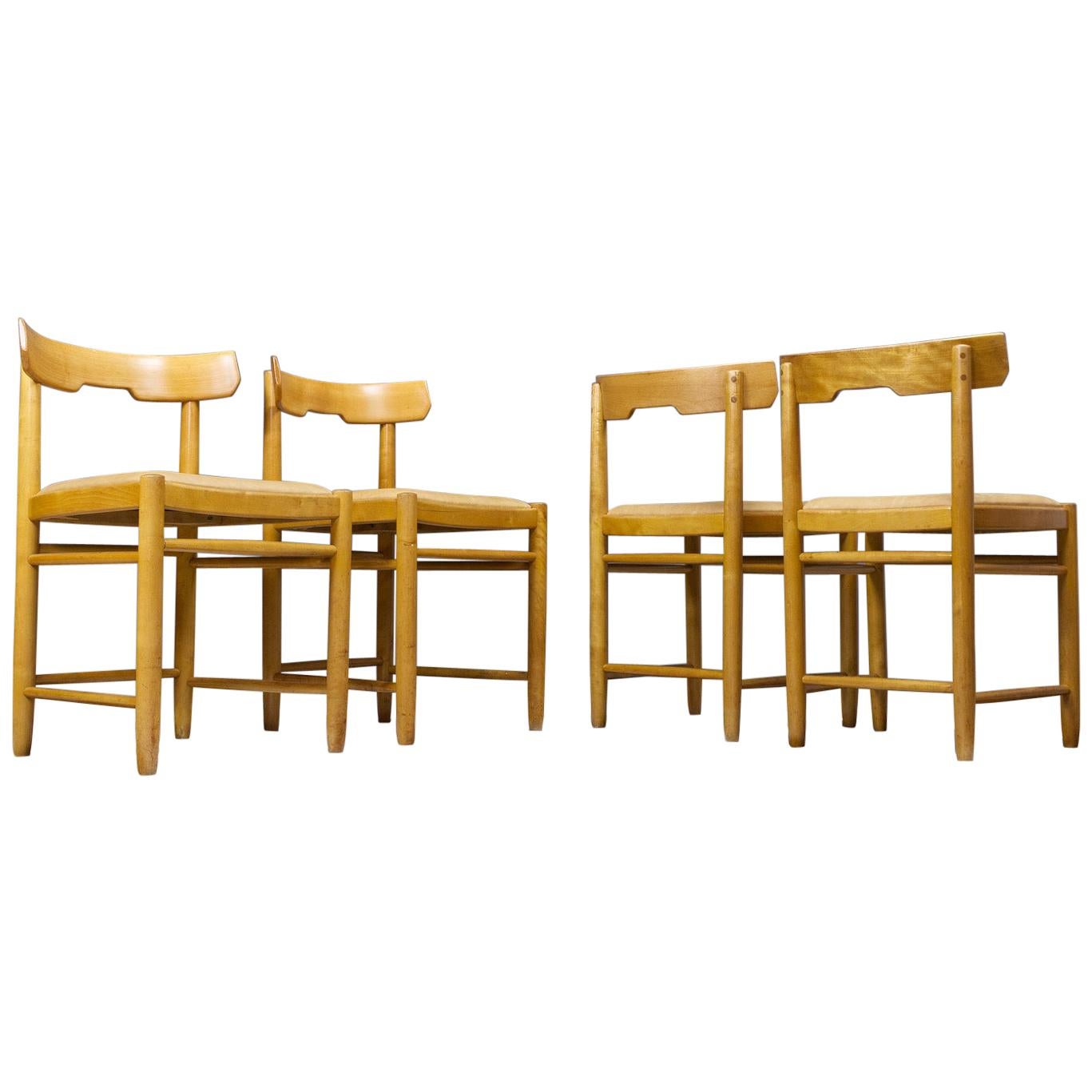 Scandinavian Modern Dining Chairs in Beech and Tan Leather, 1960s Set of 4 For Sale