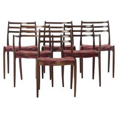 Scandinavian Modern Dining Chairs No. 78 in Rosewood by Niels Otto Moller Set of
