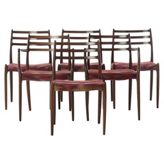 Scandinavian Modern Dining Chairs No. 78 in Rosewood by Niels Otto Moller Set of