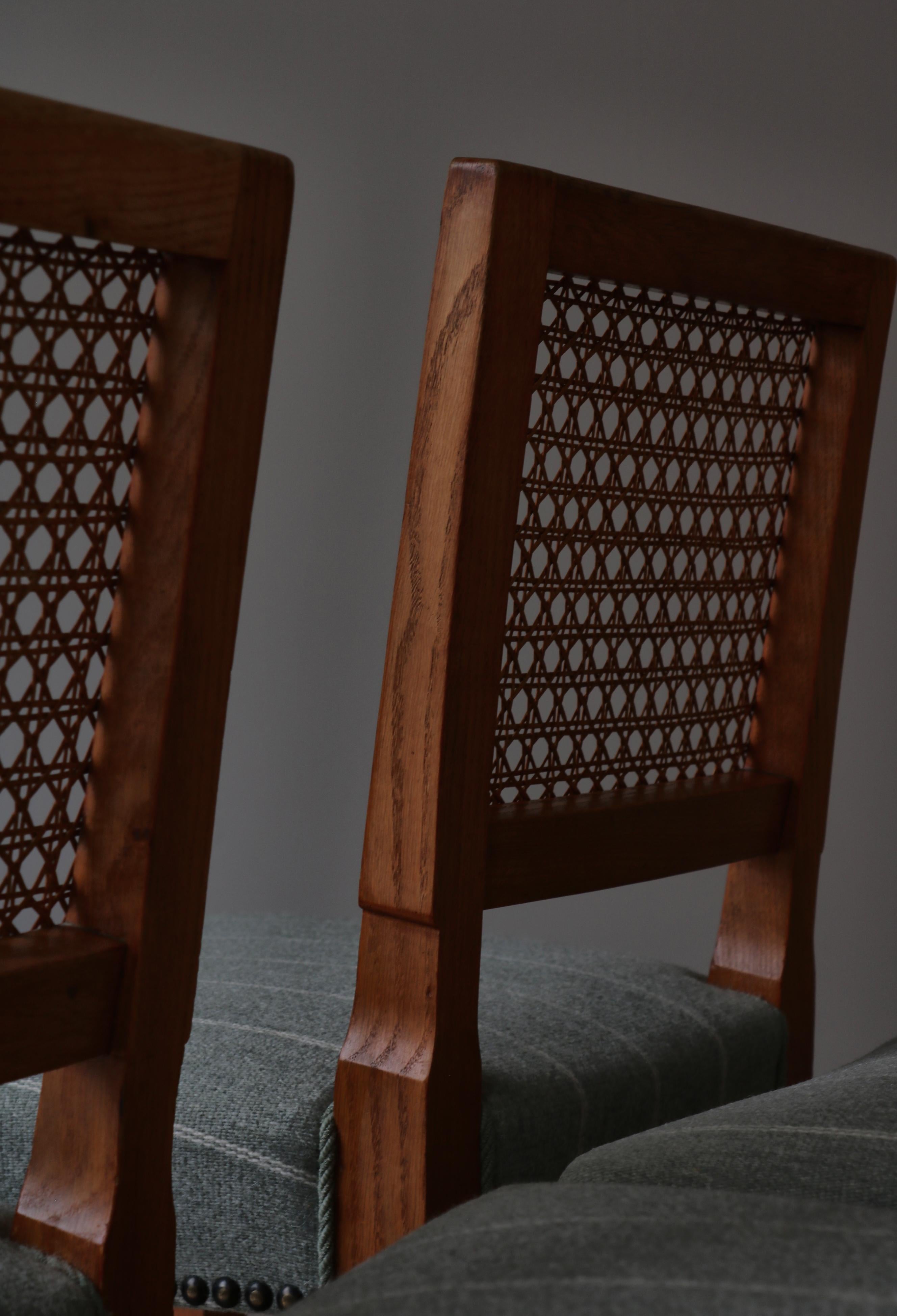 Scandinavian Modern Dining Chairs Oak & Cane by Danish Cabinetmaker, 1940s For Sale 10