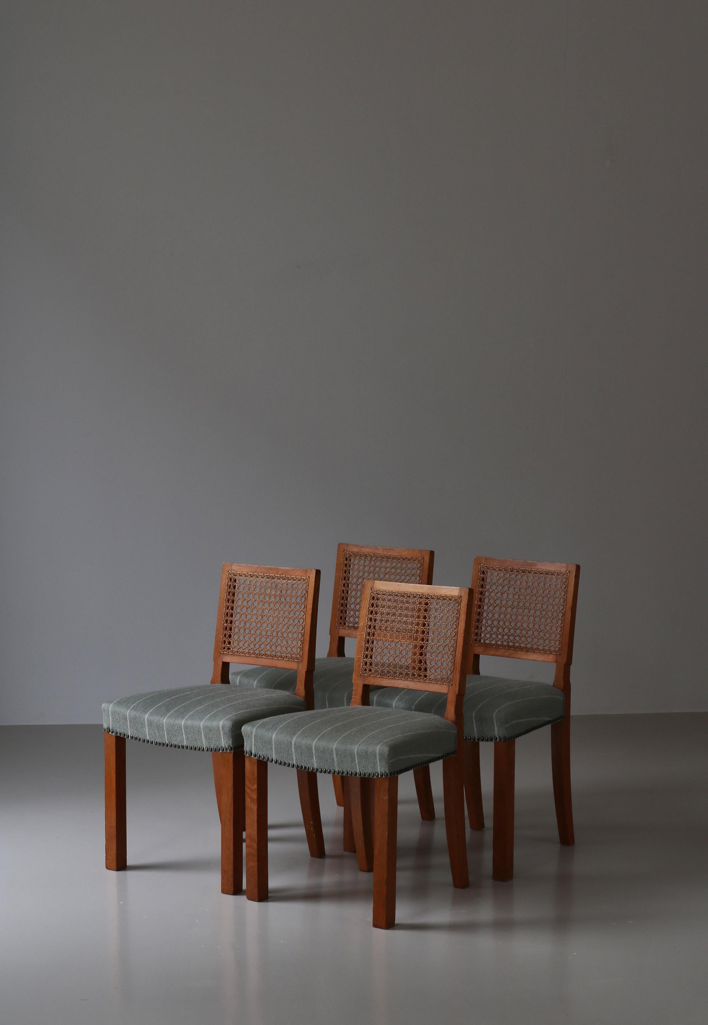 Scandinavian Modern Dining Chairs Oak & Cane by Danish Cabinetmaker, 1940s For Sale 1