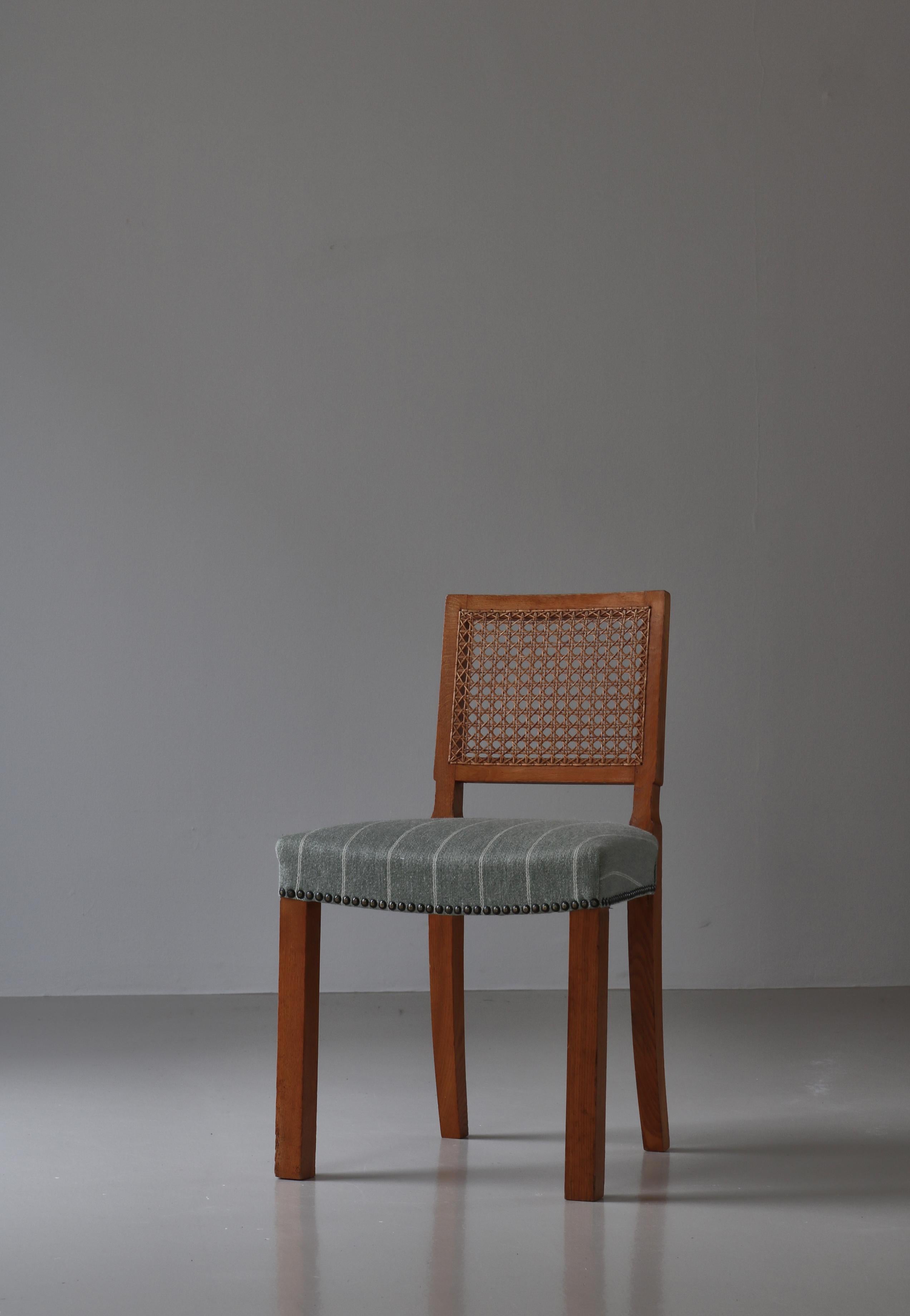 Scandinavian Modern Dining Chairs Oak & Cane by Danish Cabinetmaker, 1940s For Sale 2