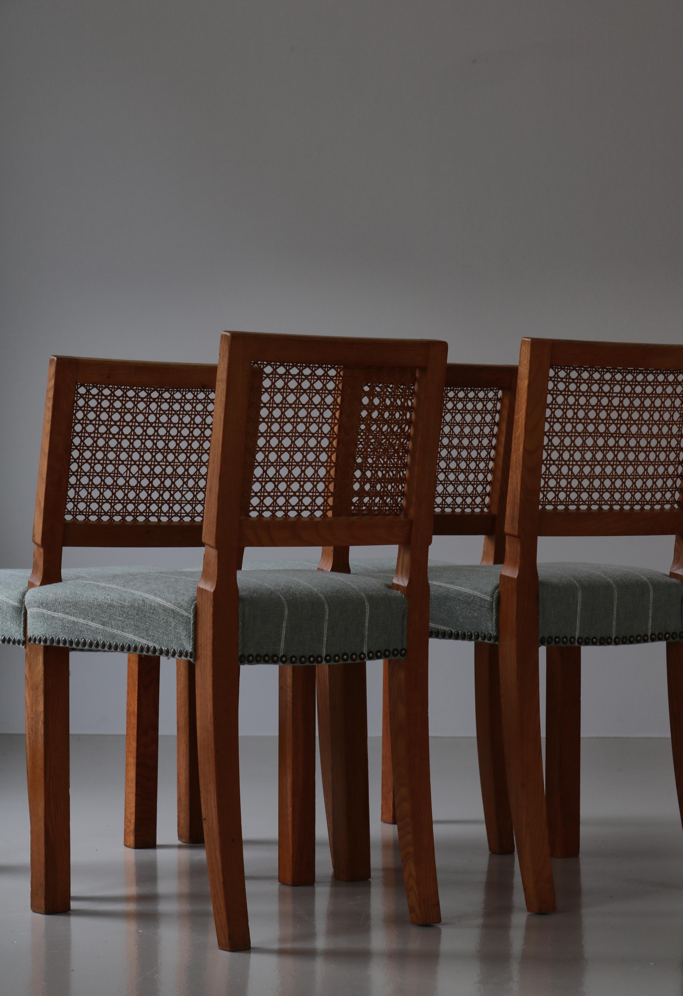 Scandinavian Modern Dining Chairs Oak & Cane by Danish Cabinetmaker, 1940s For Sale 4