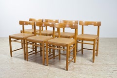 Scandinavian Modern Dining Room Chairs in Beech and Tan Leather, 1960s Set of 7