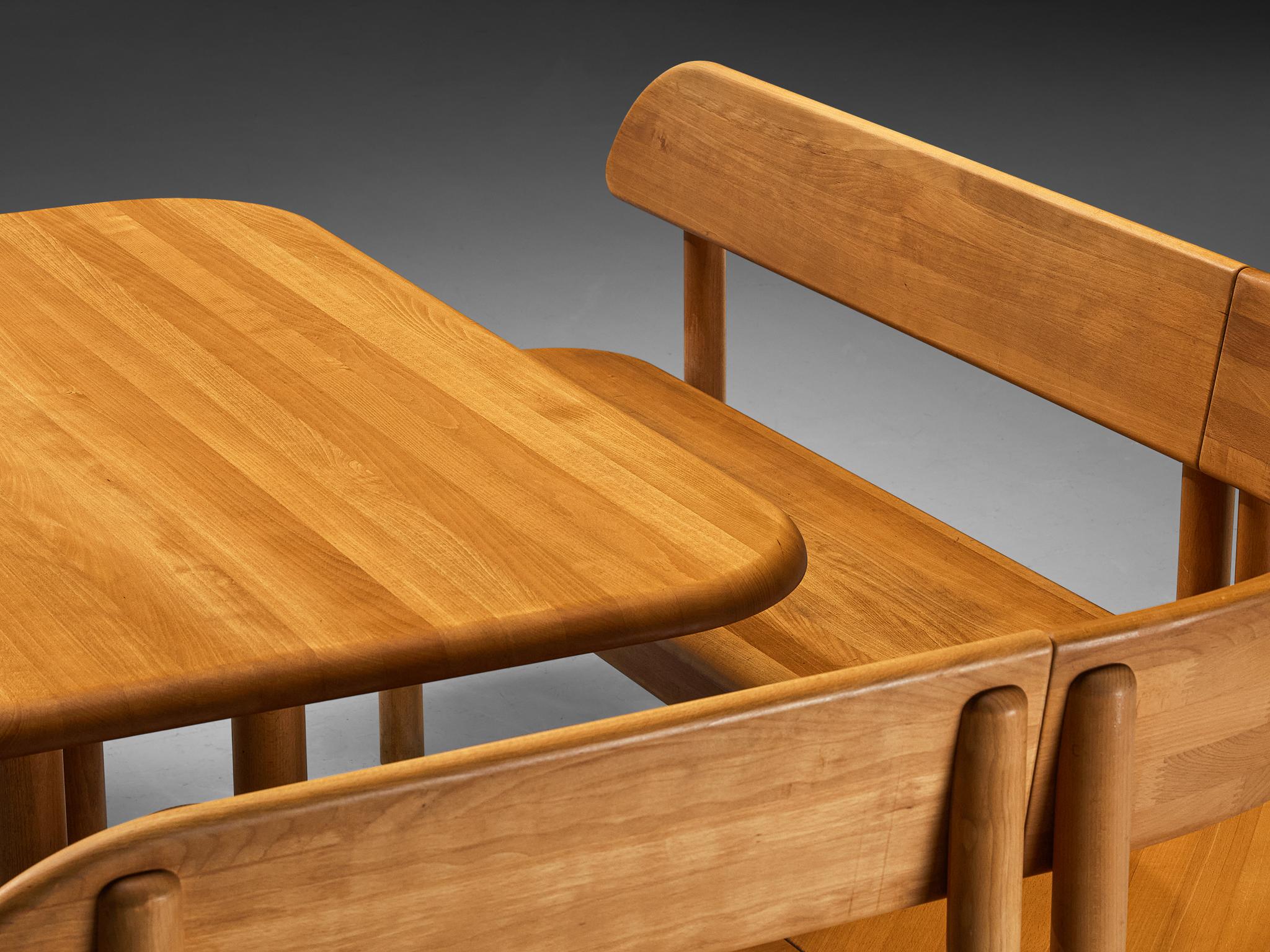 Beech Scandinavian Modern Dining Room Set with Table, Bench, Set of Chairs For Sale