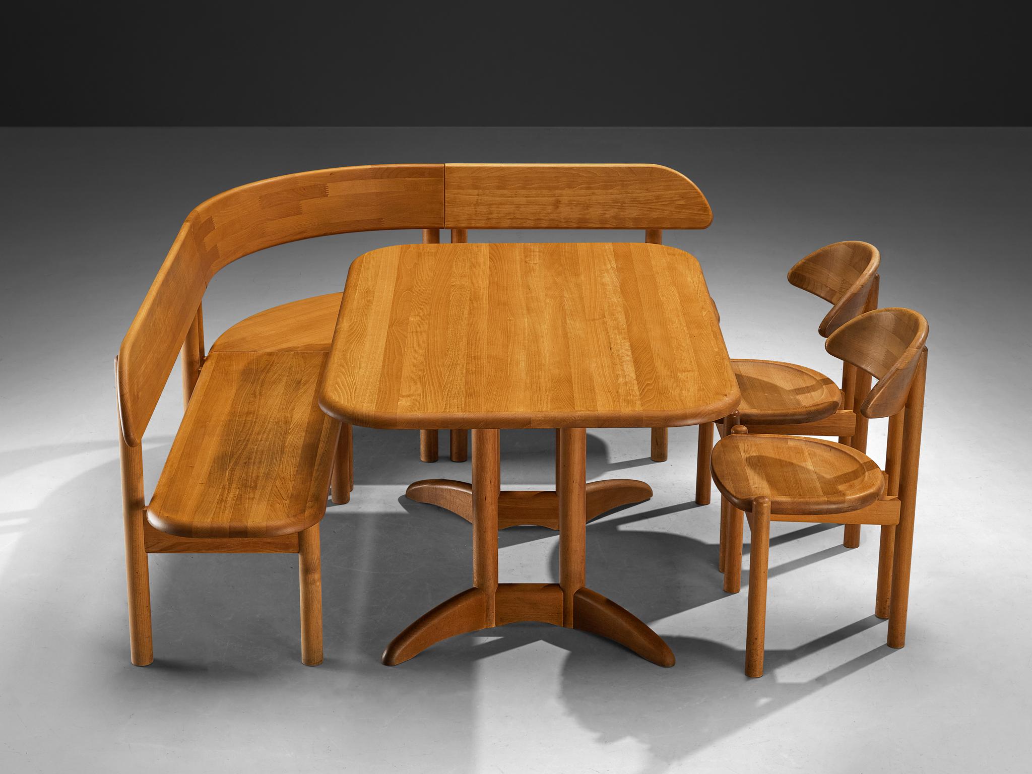 Scandinavian Modern Dining Room Set with Table, Bench, Set of Chairs For Sale 1