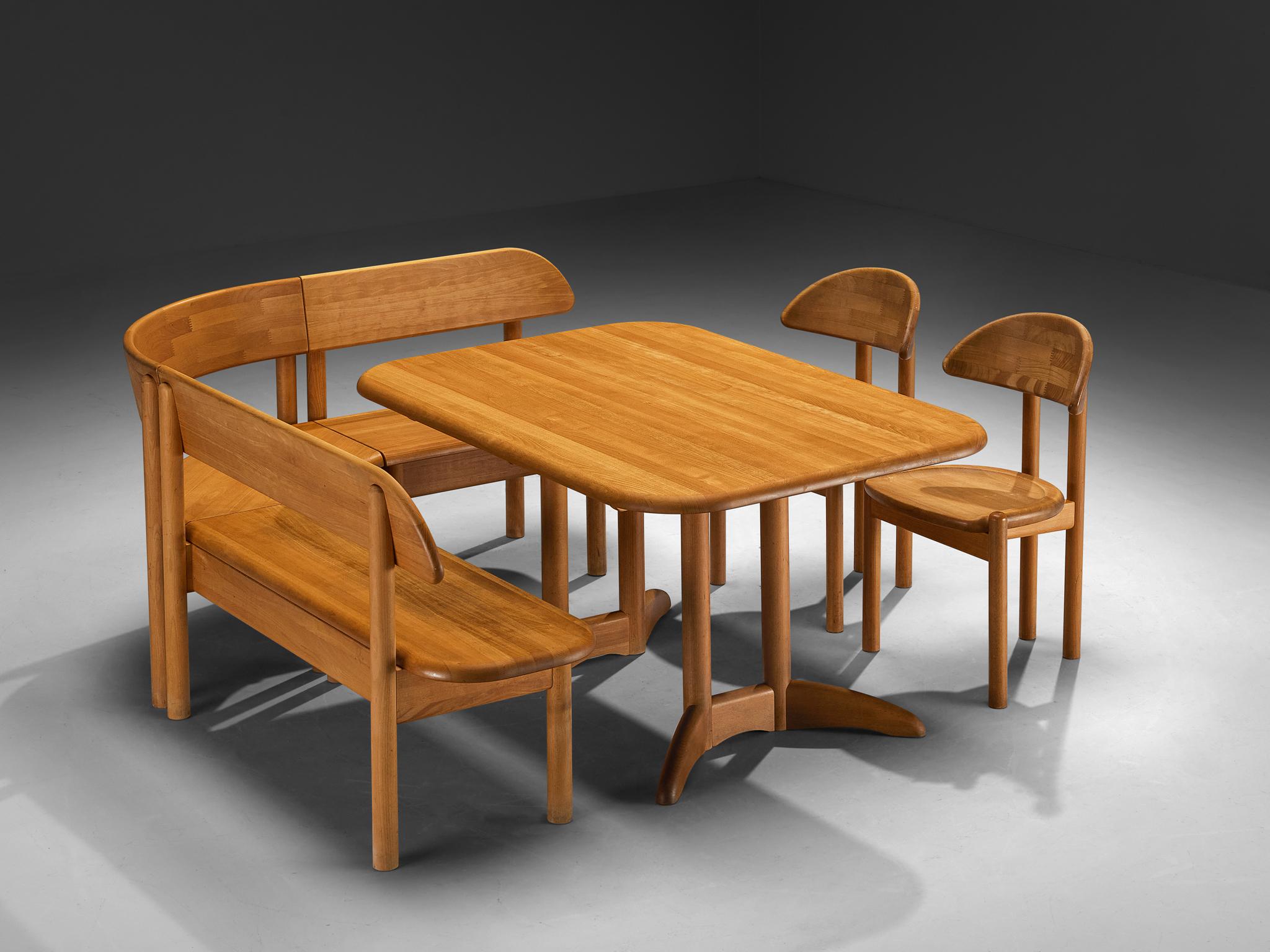 Scandinavian Modern Dining Room Set with Table, Bench, Set of Chairs For Sale 2