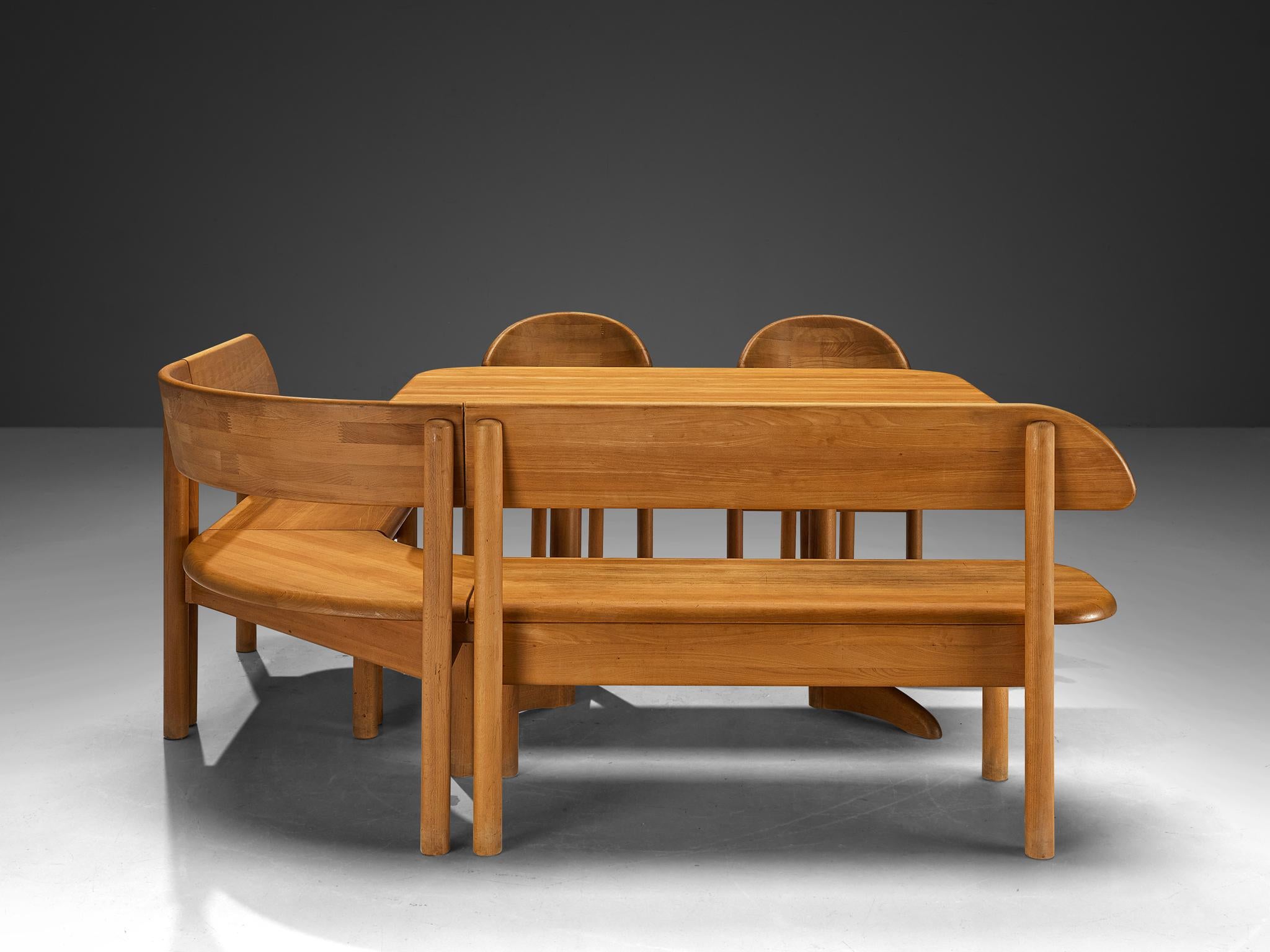 Scandinavian Modern Dining Room Set with Table, Bench, Set of Chairs For Sale 3