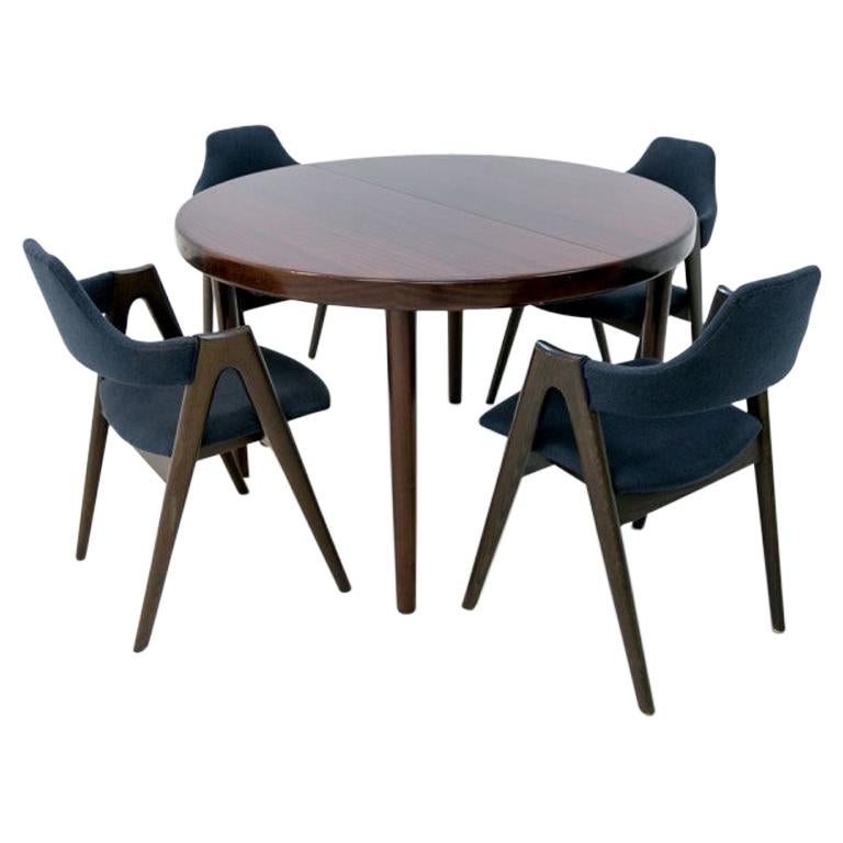 Scandinavian Modern Dining Set of Rosewood Folding Table & Kai Kristianen Chairs