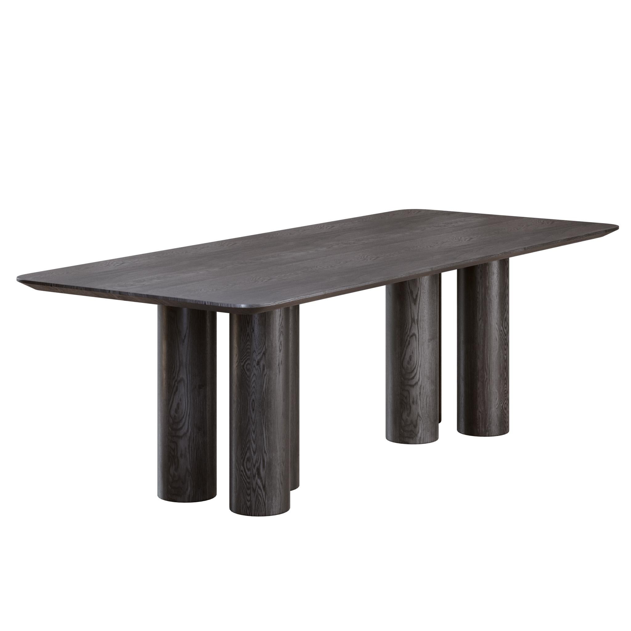 Hand-Carved Scandinavian Modern Dining Table in Black Solid Wood + 3D Model For Sale