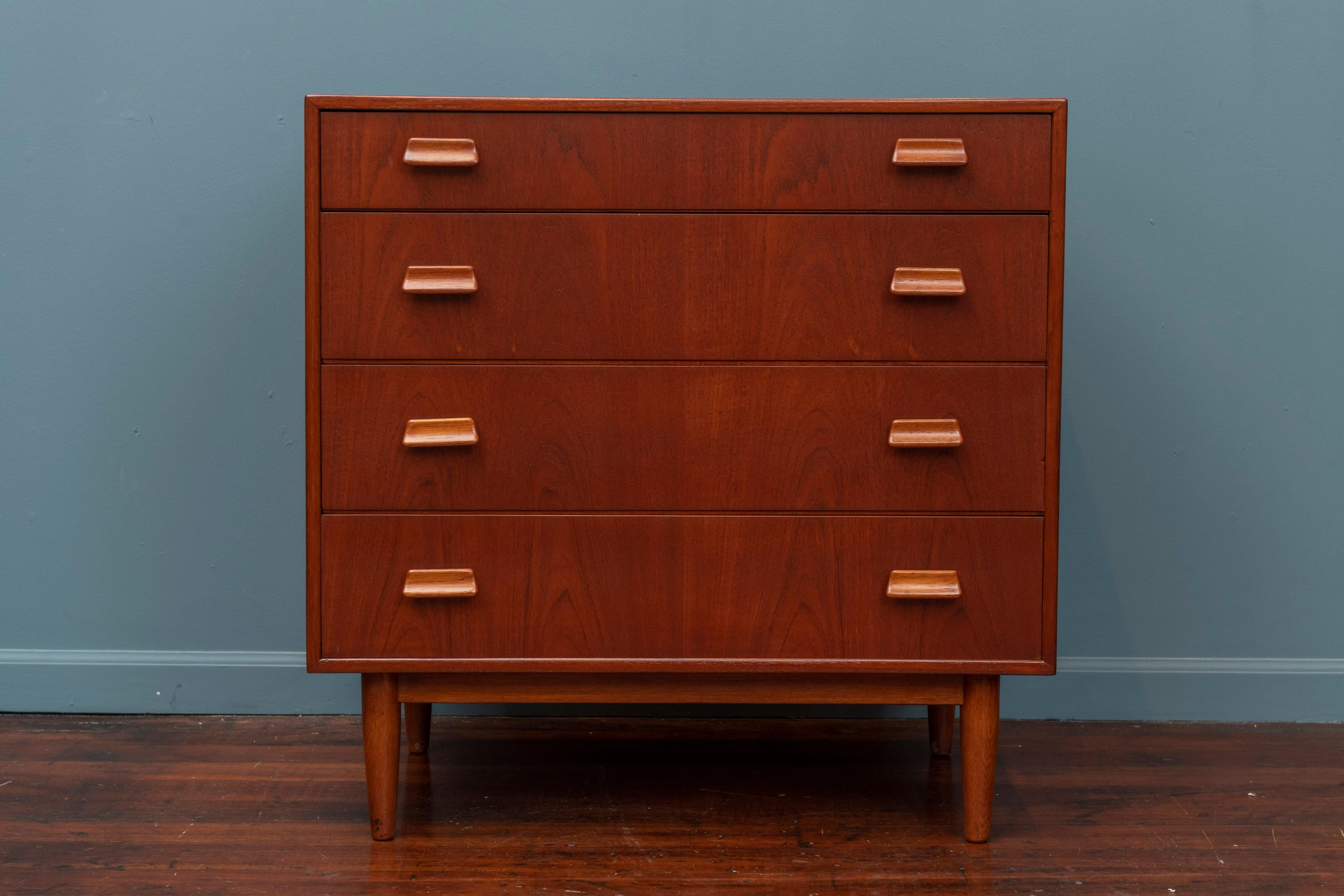 Scandinavian Modern teak dresser by Torben Strandgaard, Denmark. High quality construction 5-drawer chest just newly refinished and ready to enjoy, labeled.