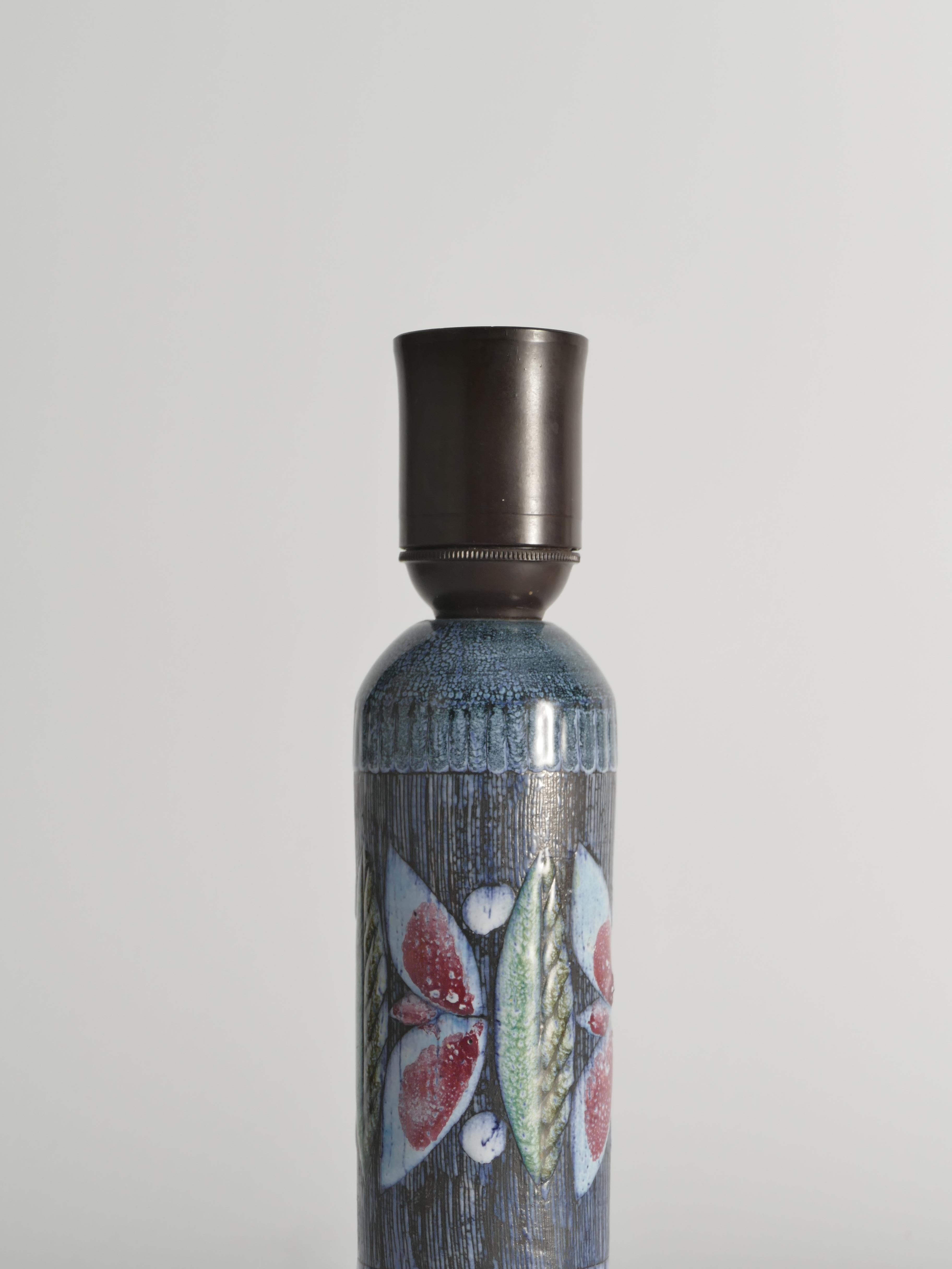 Mid-20th Century Scandinavian Modern Earthenware Flower Motif Table Lamp by Tilgmans, Sweden 1960 For Sale